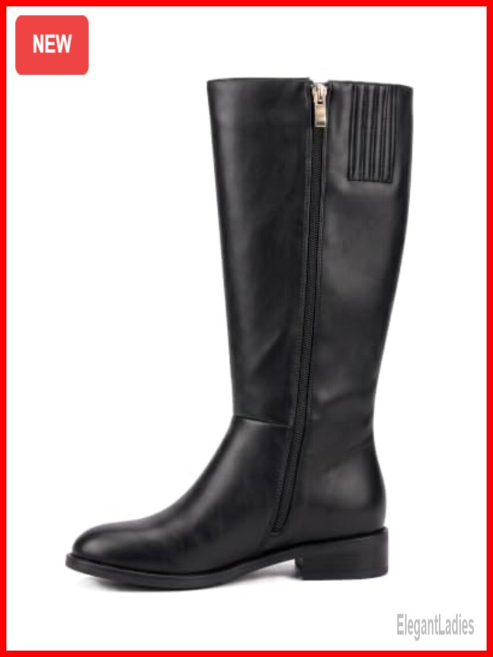 Wide Calf Boots for Women Faux Leather Round Toe Low Heel Knee High